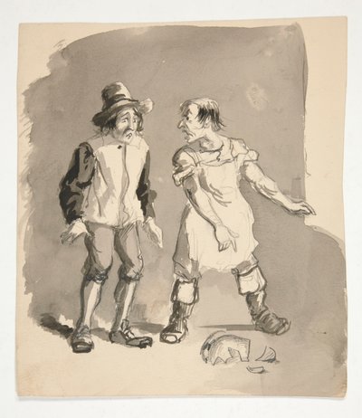 Desenhos animados de dois homens e pote quebrado de Edwin Austin Abbey