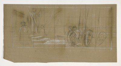 Estudo de composição para The Departure, de The Quest of the Holy Grail (uma série de quinze quadros para a Biblioteca Pública de Boston, concluída em 1901) de Edwin Austin Abbey