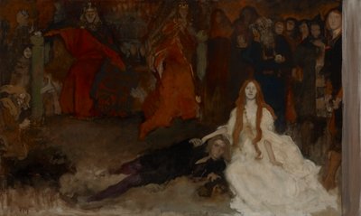 Estudo de Composição, para A Cena de Teatro em Hamlet, Acto III, Cena II de Edwin Austin Abbey