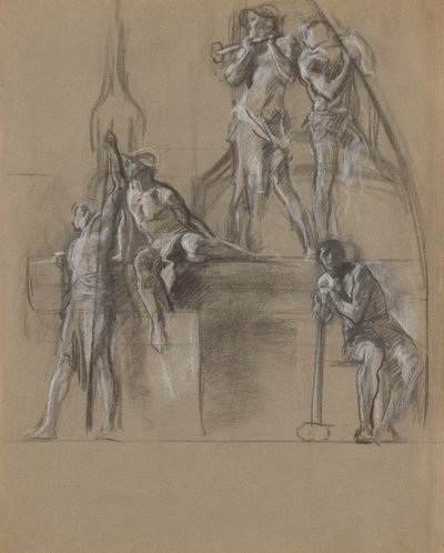 Estudo composicional para figuras de mineiros no de Edwin Austin Abbey