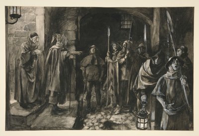 Dogberry e seus companheiros com um relógio - Ato III, Cena III, Muito Barulho por Nada de Edwin Austin Abbey