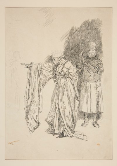 Estudo precoce para o Rei - Acto II, Cena III, Todos de Edwin Austin Abbey
