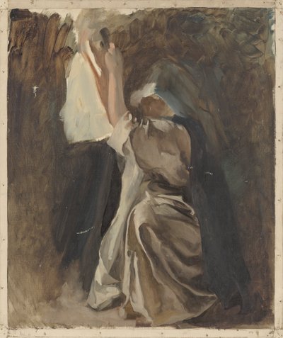 Estudo da figura de uma freira, para The Infancy of Galahad, em The Quest and Achievement of the Holy Grail, Sala de Entrega de Livros, Biblioteca Pública de Boston de Edwin Austin Abbey