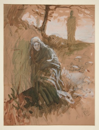 Figura em madeira - ilustração não identificada de Edwin Austin Abbey