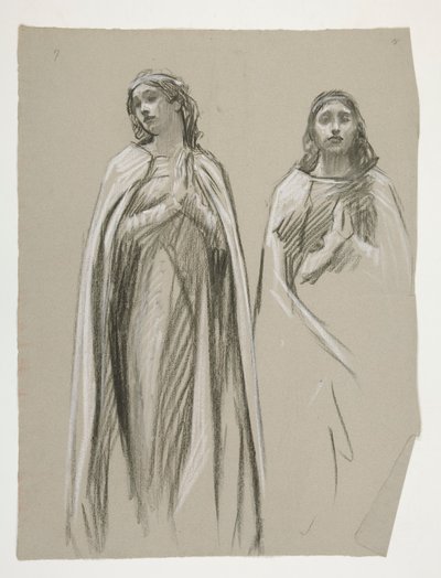 Estudos de figuras para The Golden Tree (?), de The Quest of the Holy Grail (uma série de quinze pinturas para a Biblioteca Pública de Boston, concluída em 1901) de Edwin Austin Abbey