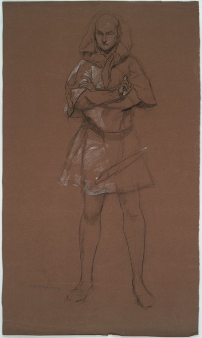 Estudo de figura. Homem em traje medieval. Possivelmente um estudo para de Edwin Austin Abbey