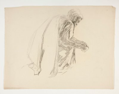 Estudo de figura para Sir Lancelot e Sir Bors equipam Galahad com suas esporas, de The Quest of the Holy Grail (segunda de uma série de quinze pinturas para a Biblioteca Pública de Boston, concluída em 1901) de Edwin Austin Abbey