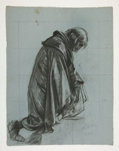 Estudo de figura para Sir Lancelot e Sir Bors equipam Galahad com suas esporas, de The Quest of the Holy Grail (segunda de uma série de quinze pinturas para a Biblioteca Pública de Boston, concluída em 1901) de Edwin Austin Abbey