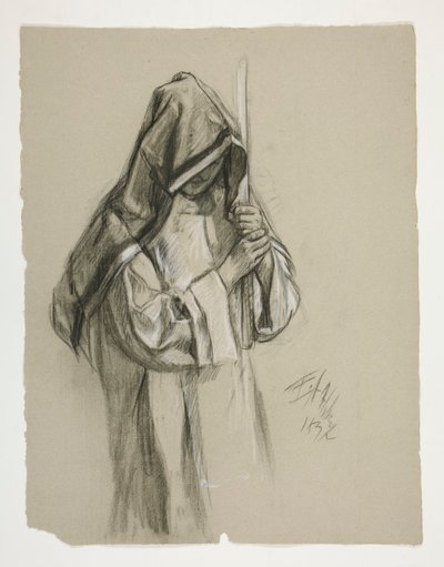 Estudo figurativo para Sir Lancelot e Sir Bors vestem Galahad com as suas esporas, de The Quest of the Holy Grail (segundo de uma série de quinze quadros para a Biblioteca Pública de Boston, concluída em 1901) de Edwin Austin Abbey