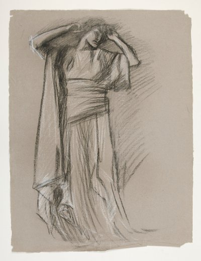 Estudo de figura para o Castelo das Donzelas (?), de The Quest of the Holy Grail (uma série de 15 pinturas para a Biblioteca Pública de Boston, concluída em 1901) de Edwin Austin Abbey