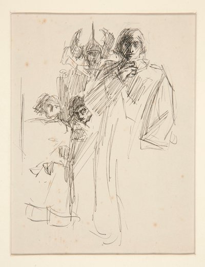 Galahad at Castle, estudo para The Quest of the Holy Grail (série de quinze pinturas para a Biblioteca Pública de Boston, concluída em 1901) de Edwin Austin Abbey