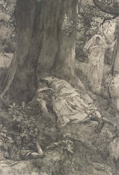 Hermia in the Wood, ilustração para Act III, Scene ii, A Midsummer Night de Edwin Austin Abbey