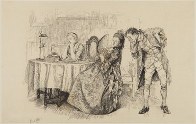 Ilustração para She Stoops to Conquer, de Goldsmith: «Então porque não lho diz logo?» de Edwin Austin Abbey
