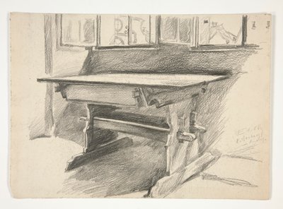 Estudo do Interior: Rothenburg, estudo de uma mesa gótica de Edwin Austin Abbey