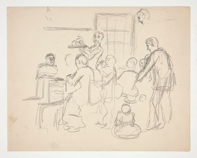 Cena do restaurante interior (?) - ilustração não identificada de Edwin Austin Abbey