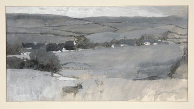 Paisagem com a vaca em primeiro plano de Edwin Austin Abbey