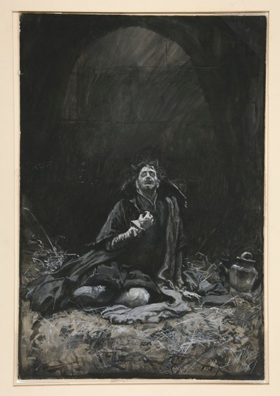Malvolio na masmorra, ilustração para Ato III, Cena iv, Noite de Reis de Edwin Austin Abbey