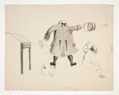 Homem Balançando Balde em Dois Garotos (reto); Dois Homens Atrás de um Muro (verso) de Edwin Austin Abbey