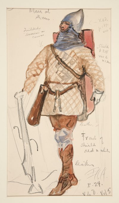 Man of Arms, esboço do traje para Henry Irving de Edwin Austin Abbey