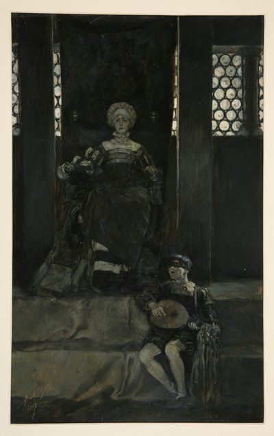 Mariana e o canto dos rapazes - Acto III, Cena I, Medida por Medida de Edwin Austin Abbey