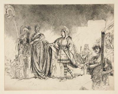 Manhã de Casamento de Teseu e Hipólita (estudo para .1036) - Entra Teseu, de Uma Noite de Verão de Edwin Austin Abbey