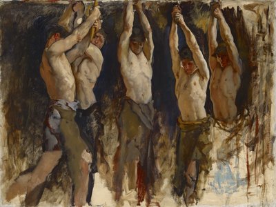 Homens em uma bigorna, estudo para o espírito de Vulcan, c.1904-8 de Edwin Austin Abbey