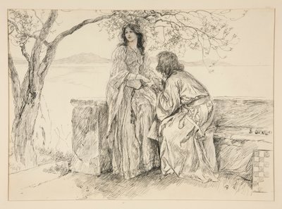 Miranda e Ferdinand, ilustração para o Acto V, Cena i, A Tempestade de Edwin Austin Abbey