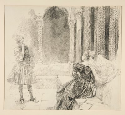 Olivia e Viola, ilustração para o Acto I, Cena v, Décima Segunda Noite de Edwin Austin Abbey