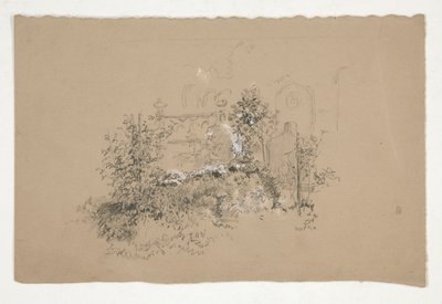 Cemitério (?) de jardim (?) sobrecoberto de Edwin Austin Abbey
