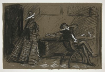 Petruchio brinca com Katharina (estudo para .1058) - Ato II, Cena I, A Megera Domada de Edwin Austin Abbey