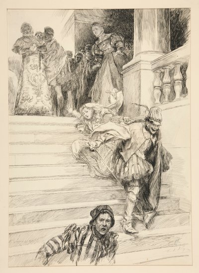 Petruchio leva sua noiva, do Ato III, Cena ii, A Megera Domada de Edwin Austin Abbey