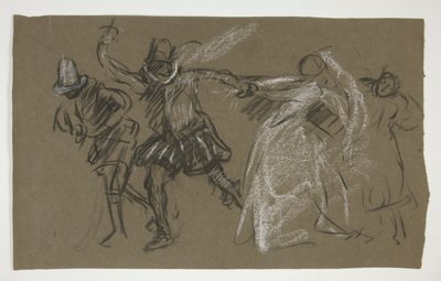 Petrúquio puxando Katharina, de Taming of the Shrew (recto); Esboço de figura sentada (verso) de Edwin Austin Abbey