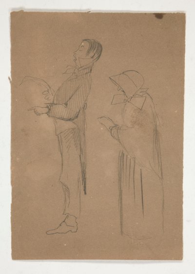 Estudos de Perfil do Homem e da Velha (reto); Três esboços de cabeças e esboço não identificado (verso) de Edwin Austin Abbey