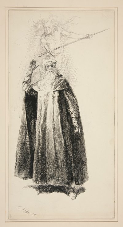 Próspero e Ariel, ilustração para Ato V, Cena i, A Tempestade de Edwin Austin Abbey