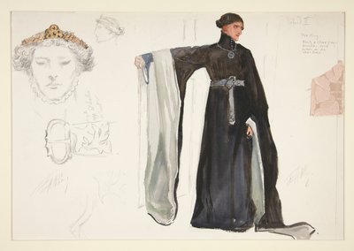Richard II (de preto), esboço do figurino para Henry Irving de Edwin Austin Abbey