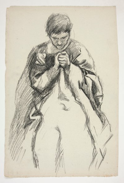 Figura vestida, orando: estudo para a série de murais The Quest of the Holy Grail na Biblioteca Pública de Boston de Edwin Austin Abbey