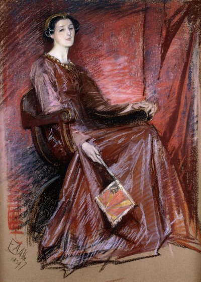 Mulher sentada, usando cocar elizabetano, 1897 de Edwin Austin Abbey