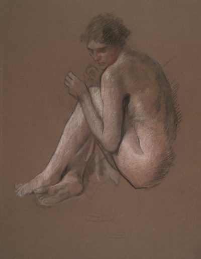 Figura feminina nua sentada. de Edwin Austin Abbey