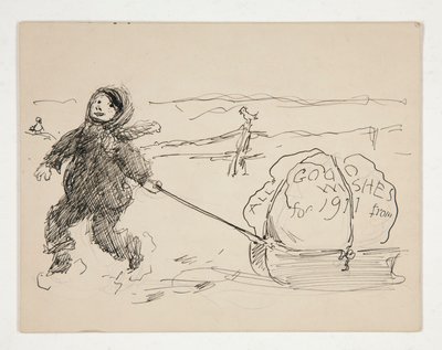 Esboço para um cartão de felicitações: TODOS OS BONS DESEJOS PARA 1911 de de Edwin Austin Abbey