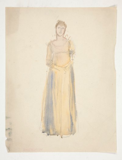 Esboço de uma mulher (vestida de amarelo) - estudo de figurino para uma peça? de Edwin Austin Abbey