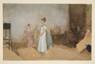 Esboço de uma mulher num interior - ilustração não identificada de Edwin Austin Abbey