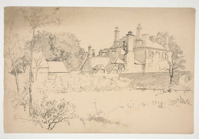 Esboço de um exterior: gaden, muro e grande casa vitoriana de Edwin Austin Abbey