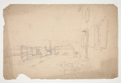 Esboço de um exterior de uma casa de campo de Edwin Austin Abbey