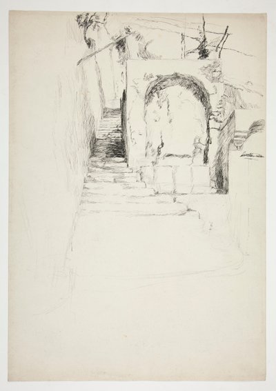 Esboço de uma escada exterior (pérgula italiana, para ilustração de livros) de Edwin Austin Abbey