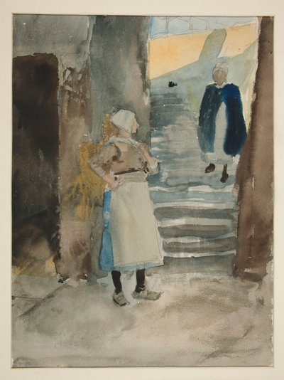 Cena de rua com Duas Peixarias - ilustração não identificada de Edwin Austin Abbey