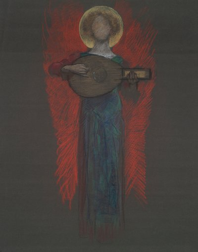 Estudo, Anjo com Instrumento Musical de Edwin Austin Abbey