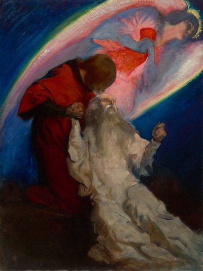 Estudo para Amfortas lançado por Galahad, em The Quest and Achievement of the Holy Grail, Book Delivery Room, Boston Public Library de Edwin Austin Abbey