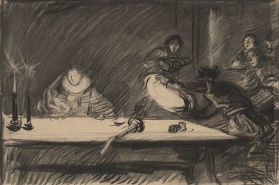 Estudo para Petruchio derruba o valetador - Ato IV, Cena I, A Megera Domada de Edwin Austin Abbey