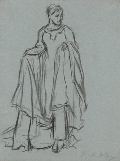 Estudo para mulher drapeada, estudo de figura para The Quest of the Holy Grail (série de 15 pinturas para a Biblioteca Pública de Boston, concluída em 1901) de Edwin Austin Abbey