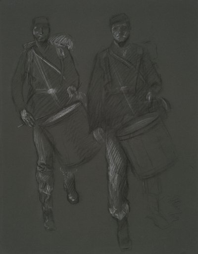 Estudo para as figuras de dois bateristas da Guerra Civil, em de Edwin Austin Abbey
